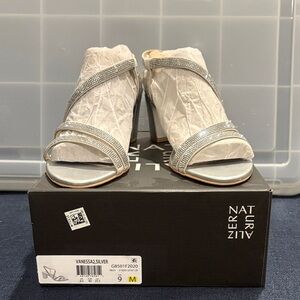 Naturalizer Silver Rhinestone Block Heel Sandals